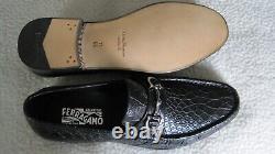 NEW IN BOX Ferragamo Giostra 3 Black Crocodile Leather men's Loafers size 11 2E