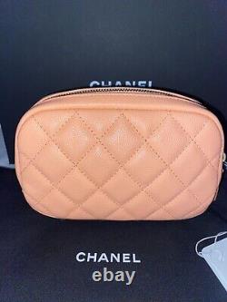 NEW! NWT CHANEL 23C Vanity Bag with Chain & Zip Pouch Caviar Leather Peach SET