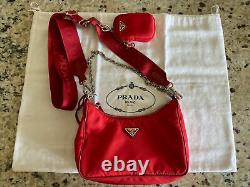NEW! PRADA Re-Edition 2005 Red Nylon Crossbody Bag Purse + Strap + Small Wallet