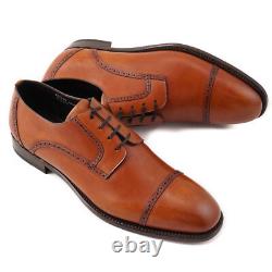 NIB $2250 BRIONI Limited-Edition Cognac Brown Cap Toe Derby US 8 Dress Shoes