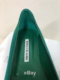 NIB Manolo Blahnik Hangisi Limited Edition Emerald Green Jewel Ballet Flats 39