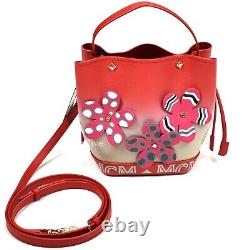 NWT $1.6k MCM Limited Edition Upcycling Red Leather Painted Flower Bag AUTHENTIC