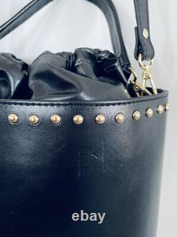 NWT ANNA PAOLA Black Studded Italian Leather Bucket Bag Crossbody Purse Nicole