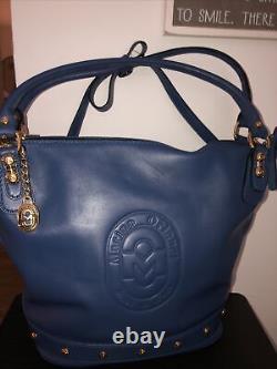 NWT AUTHENTIC Marino Orlandi studded leather embossed shoulder bag Blue ITALIAN
