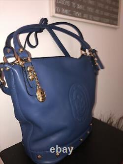 NWT AUTHENTIC Marino Orlandi studded leather embossed shoulder bag Blue ITALIAN