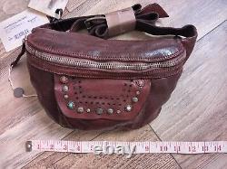 NWT CAMPOMAGGI ITALY Belt Sling Bag Oiled Leather Burgundy Studs Large Rare