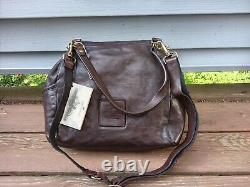 NWT CAMPOMAGGI Italy Oiled Leather Large Brown Crossbody Logo Straps Unisex