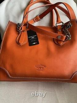 NWT CAVALCANTI Beautiful Genuine Leather Mandarino Satchel With Hidden Pocket