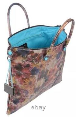NWT GABS Convertible Brown Flower Print Leather Tote Shoulder Bag Made In Italy
