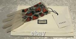 NWT Gucci Embroidered Strawberry White Tulle Gloves Size 8/L Limited Edition