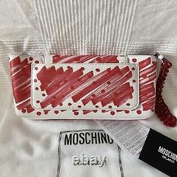 NWT Moschino Runway Lettering Brushstroke Leather Clutch Bag Limited Edition