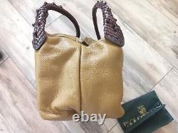 NWT PAOLO MASI ITALY Handbag Soft Pebbled Leather Large Olive Woven Handles $495