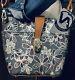 Nwt Valentina Italy Gray Floral Pebbled Brown Tan Leather Bucket Crossbody Bag