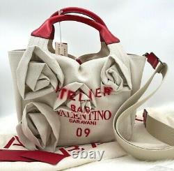 NWT Valentino Garavani Atelier 09 Rose Applique Edition Natural Canvas Tote Bag