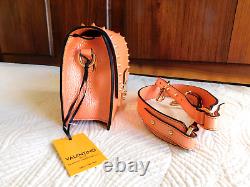 NWT Valentino rock stud orange leather flap lock purse adjustable crossbody bag