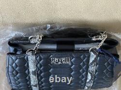 NWTCavalli Class Leather Python Print Shoulder Bag Made In Italy Black & Silver