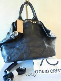 New ANTONIO CRISTIANO Italian Leather Tote, Shoulder Bag with Mixed Color Studs