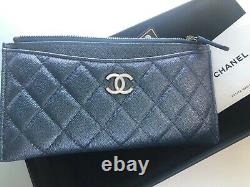 New Auth CHANEL Blue Caviar Leather Wallet Case Clutch 2019 Limited Edition