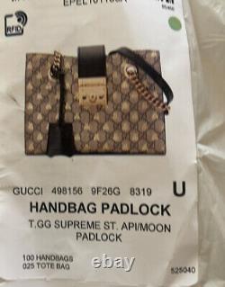 New Authentic Gucci 498156 Small Padlock GG Supreme Bee Shoulder Bag, Handbag