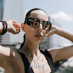 New Blumarine SBM109S Women Round Sunglasses Black Gold Mirrored Limited Edition
