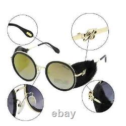 New Blumarine SBM109S Women Round Sunglasses Black Gold Mirrored Limited Edition