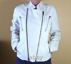 New Catherine Malandrino Ivory Textured Limited Edition Leather Jacket sz S