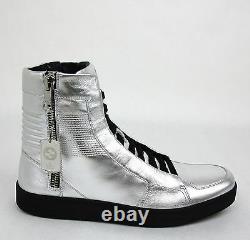 New Gucci Men's Silver Leather High-top Sneaker Limited Edition 376191 8163