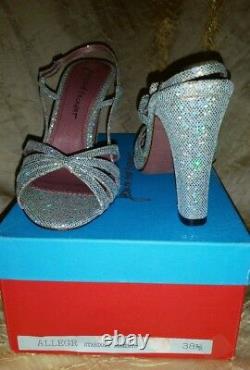 New Jean-michel Cazabat $595 Silver Sparkle Bridal Evening Sandals 38.5 7.5 8