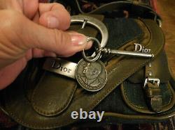 New Limited Edition Christian Dior Gaucho Denim Leather Saddle Bag Key Medallion