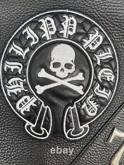 New Philipp Plein Black Leather Skull 78 Crossbody Handbag