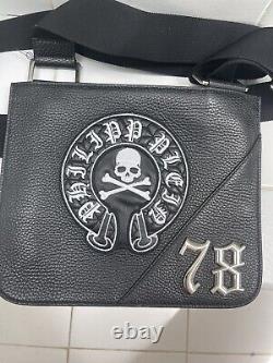 New Philipp Plein Black Leather Skull 78 Crossbody Handbag