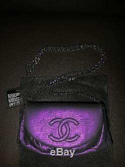 New RARE CHANEL Limited Edition Purple Leather Half Moon Wallet On Chain WOC Bag