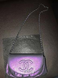 New RARE CHANEL Limited Edition Purple Leather Half Moon Wallet On Chain WOC Bag