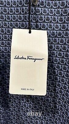 New Salvatore Ferragamo Limited Edition Logo Dress Shirt XL Blue