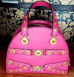 New Versace Women's Bright Pink Leather Tribute Medallion Handbag/shoulder Bag