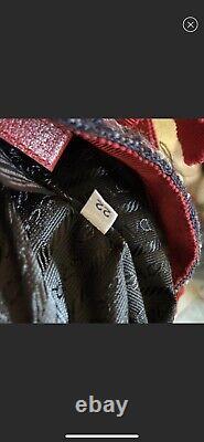 PRADA Logo Tweed Bag Handbag Purse Cotton Knit Red White Blue Authentic Designer