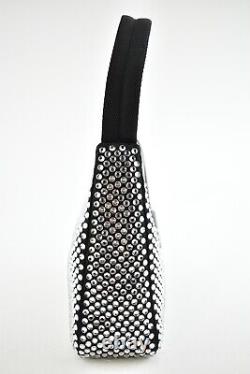 Prada Re-Edition 2000 Black Satin Silver Crystal Nylon Shoulder Small Hobo Bag
