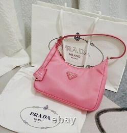 Prada Re-Edition Begonia Pink Nylon Mini Hobo Tessuto Shoulder Bag Authentic New
