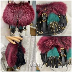 Prada Volpetta City Corsaire Fox Fur/calf Leather Bag Burgundy Nwts Msrp $3580