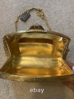 RODO Italy Brushed Gold with Swarovski Crystal Clasp Evening Bag Vintage 90's