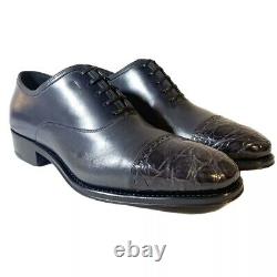 SALVATORE FERRAGAMO Limited Edition Gennaro 3 Crocodile Oxfords Shoes Blue 7 EE