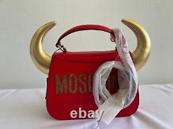 SS21 Moschino Couture Jeremy Scott RED Bullchic Horn-Detail Leather Shoulder Bag