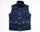 Stefano Ricci Limited Edition Blue Hunting Vest With Brown Leather Trim Size 2xl