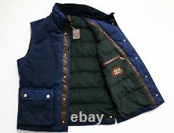 STEFANO RICCI Limited Edition Blue Hunting Vest with Brown Leather Trim Size 2XL