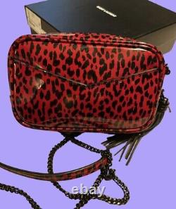 Saint Laurent YSL Mini Lou Red Leopard Patent Leather Crossbody Bag