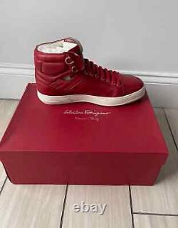 Salvatore Ferragamo Men's Red Leather Nigel High Top Sneakers