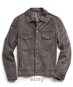 Todd Snyder Italian Suede Snap Dylan Jacket In Grey. Size Large