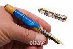 Unknown Land Fountain Pen Silver Wood and Resin Bock Fine Nib Limited Edition
