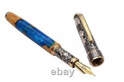 Unknown Land Fountain Pen Silver Wood and Resin Bock Fine Nib Limited Edition