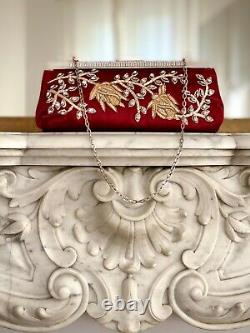 VALENTINO Garavani Embroidered Chrystal Rhinestone RED Silk Evening Bag